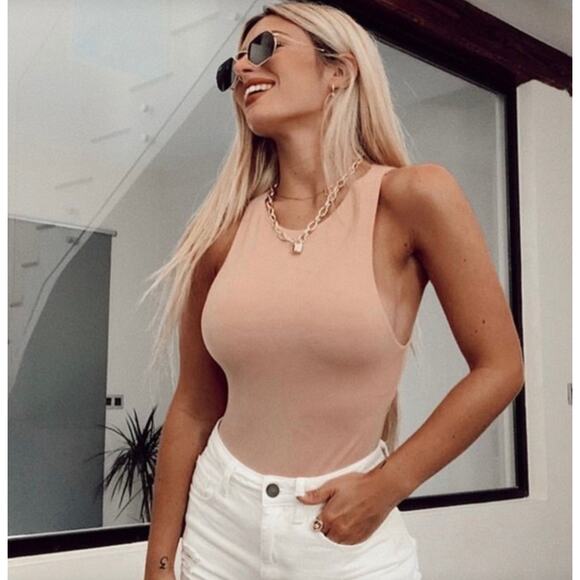 Zara Nude Beige High Neck Sleeveless Halter Bodysuit S Small - Picture 2 of 10